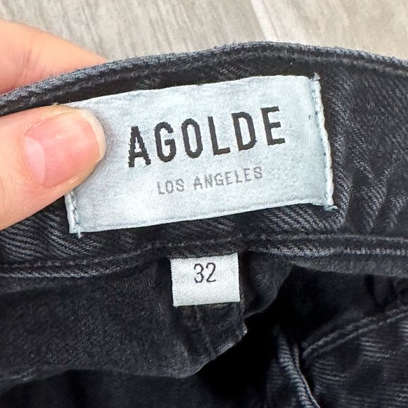 Agolde Lana Mid Rise Vintage Straight in Disorder Washed Black Distressed Jeans - Picture 6 of 12